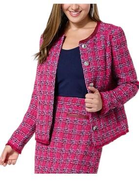 0139 G by Giuliana Pink Tweed Collarless Boucle Jacket